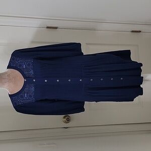 Anthropologie, Size 0 "Dubois" Dress, Blue Pintuck Pleats, Embroidered Yoke EUC